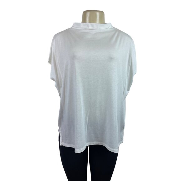 Eileen Fisher White Mock Neck Short Sleeve Top Womens Relaxed Fit Size S/P - Picture 1 of 6